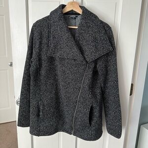 Lands’ End Tweed Print Soft Fleece Asymmetrical Zipper Moto Style Coat Size M